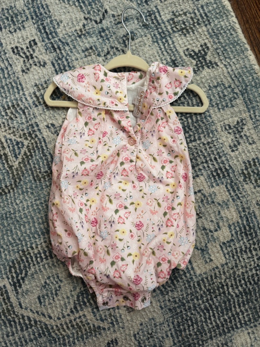 Dondolo Pink Floral Bubble Romper with embroidered Peter Pan Collar - Picture 3 of 3